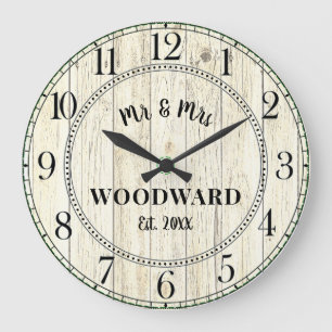 Rustic Personalised Wedding Newlyweds Large Clock