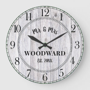 Rustic Personalised Wedding Newlyweds Large Clock