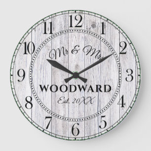 Rustic Personalised Wedding Newlyweds Large Clock