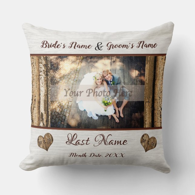 Rustic Personalised Wedding Photo Gifts, Wedding Cushion (Front)
