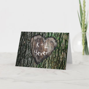 Rustic Personalized Carved Tree Heart Lovers Card
