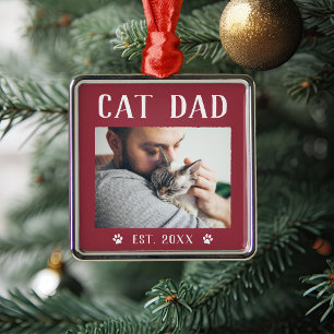 Rustic Personalized Cat Dad Photo Metal Tree Decoration