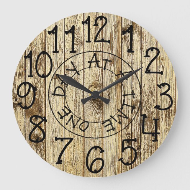 Rustic Personalized Wood One Day at a Time Large Clock (Front)