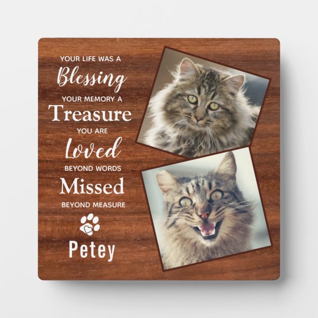 Rustic Pet Cat Memorial Plaque (Front)