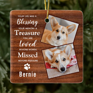Rustic Pet Dog Memorial Keepsake 2 Photo Ceramic Ornament