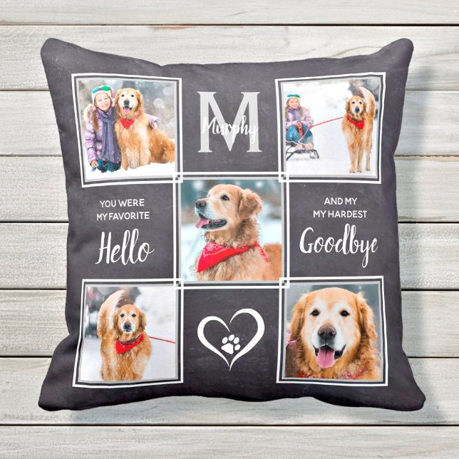 Rustic Pet Dog Memorial Keepsake Photo Collage Cushion (Creator Uploaded)