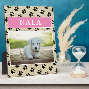 Rustic Pet Dog Photo Paw Prints Pink Keepsake  Plaque