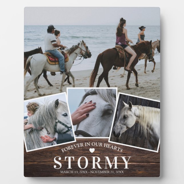Rustic Pet Horse 4 Photo Collage & Name Memorial Plaque (Front)