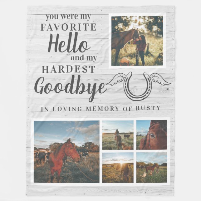 Rustic Pet Horse Personalised Memorial Photo Fleece Blanket (Front)