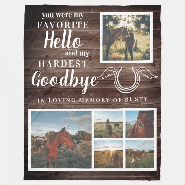 Rustic Pet Horse Personalised Memorial Photo Fleece Blanket (Front)
