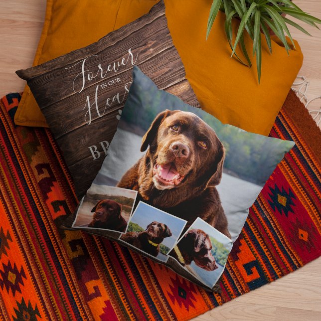 Rustic Pet Memorial 4 Picture Collage & Quote Cushion (Creator Uploaded)