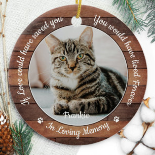 Rustic Pet Memorial Cat 2 Photo Sympathy Ceramic Tree Decoration