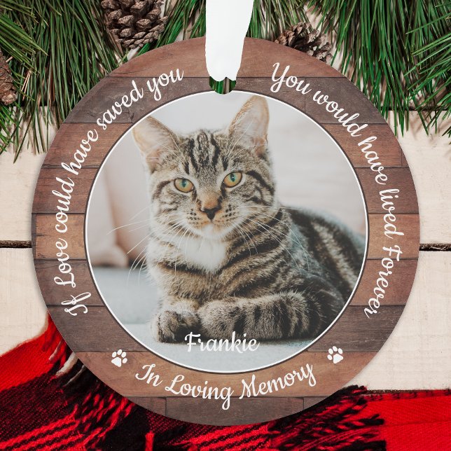 Rustic Pet Memorial Cat 2 Photo Sympathy Ornament (Creator Uploaded)