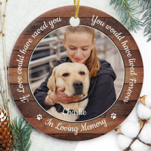 Rustic Pet Memorial Dog 2 Photo Sympathy Ceramic Tree Decoration