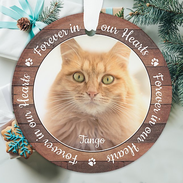 Rustic Pet Memorial Paw Prints Cat Dog 2 Photo Ornament (Creator Uploaded)