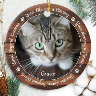 Rustic Pet Memorial Pet Loss Keepsake Cat Photo Ceramic Tree Decoration