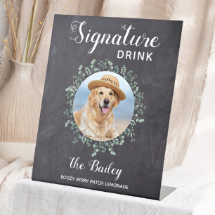Rustic Pet Signature Drinks Dog Wedding Bar  Pedestal Sign