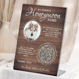Rustic Pet Wedding Custom Dog Photo Honeymoon Fund Pedestal Sign
