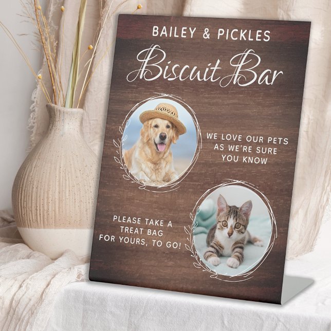 Rustic Pet Wedding Custom Photo Dog Treat Favour Pedestal Sign (Creator Uploaded)