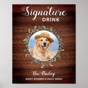 Rustic Pet Wedding Photo Dog Bar Signature Drinks Poster