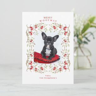 Rustic Pet Woodland Antler and Berry Wreath Photo Holiday Card