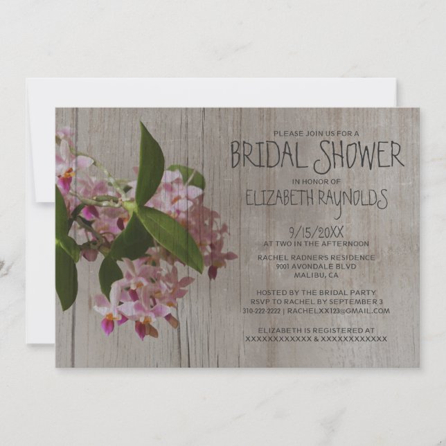 Rustic Phalaenopsis Orchid Bridal Shower Invites (Front)