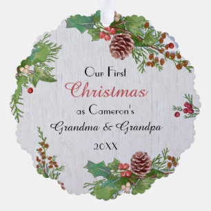 Rustic Photo 1st Christmas New Grandparents Tree Decoration Card