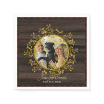 Rustic PHOTO Buffalo Plaid Red Wreath Personalised