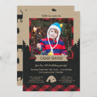 Rustic Photo Camping Birthday Party Invitations