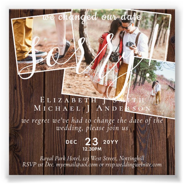 Rustic PHOTO Change of Plans New Date Postponement Print (Front)