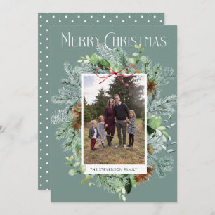 Rustic Photo Christmas Greenery Greeting Card