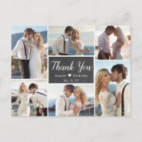 Rustic Photo Collage Chalkboard Wedding Thank You