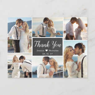 Rustic Photo Collage Chalkboard Wedding Thank You Postcard