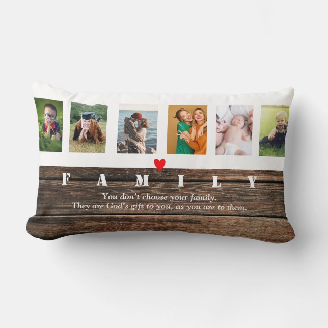 Rustic Photo Collage Custom Family Pictures Love Lumbar Cushion (Front)
