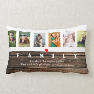 Rustic Photo Collage Custom Family Pictures Love Lumbar Cushion