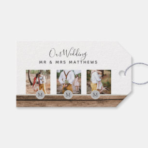 Rustic Photo Collage Monogram NEWLYWEDS WEDDING Gift Tags