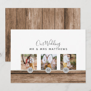 Rustic Photo Collage Monogram NEWLYWEDS WEDDING Invitation