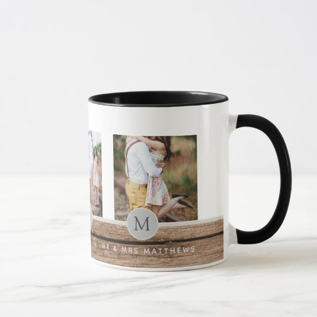 Rustic Photo Collage Monogram NEWLYWEDS WEDDING Mug (Right)