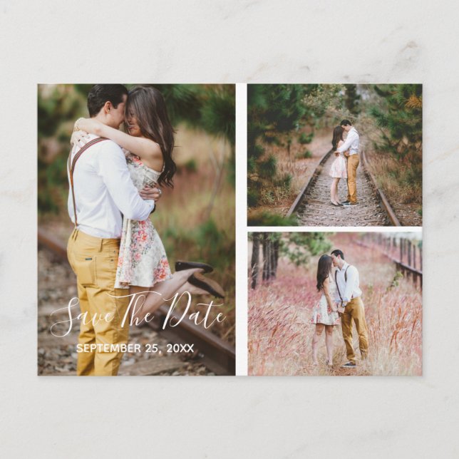 Rustic Photo Collage Save The Date Postcard (Front)