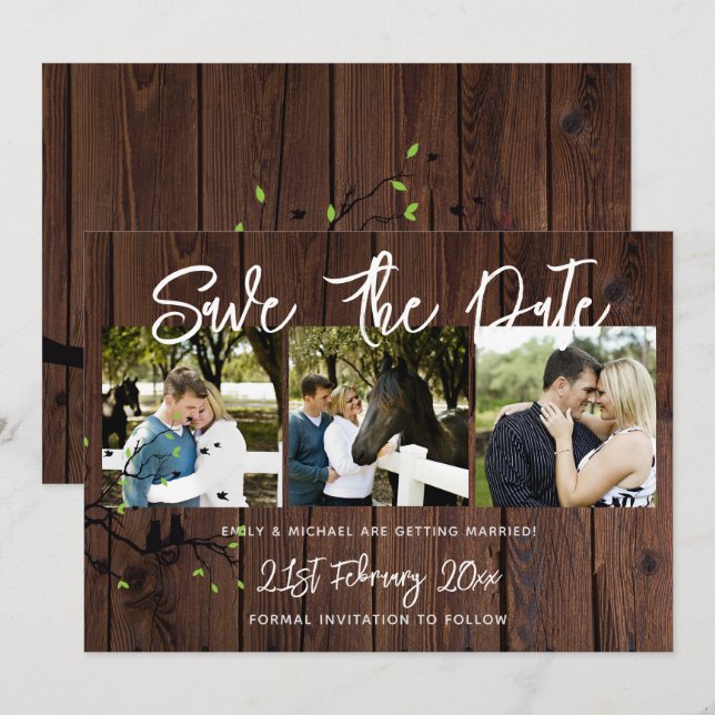 Rustic PHOTO Collage Save The Date Wedding Invitation (Front/Back)