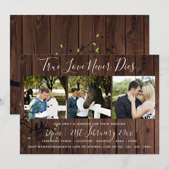 Rustic PHOTO Collage Wedding INVITATION Wood (Front/Back)