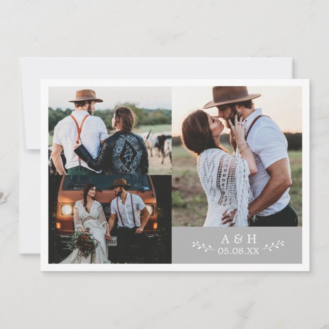 Rustic Photo Collage Wedding Thank You Card (Front)