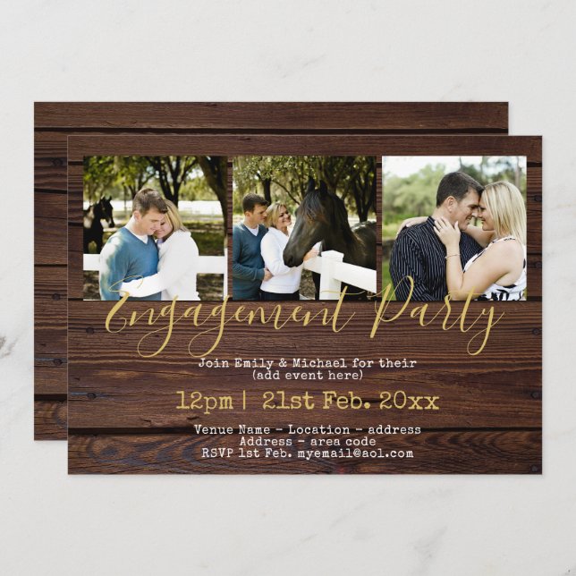 Rustic PHOTO Engagement Party Invitations Wood (Front/Back)