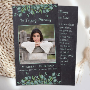 Rustic Photo Eucalyptus Memorial Prayer Card