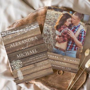 Rustic Photo Farmhouse Lights Wedding Invitation
