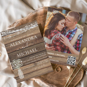 Rustic Photo Farmhouse QR Code Wedding Invitation