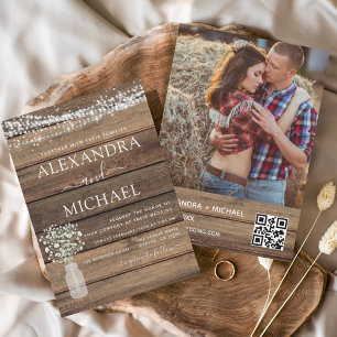 Rustic Photo Farmhouse QR Code Wedding Invitation