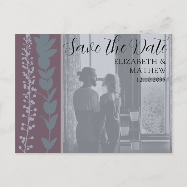 Rustic Photo & Foliage Save the Date Wedding Announcement Postcard (Front)