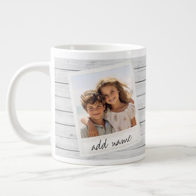 Rustic Photo Frame with Shiplap Background Print Large Coffee Mug (Left)