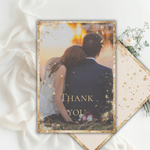 Rustic Photo Gold Flat Thank You Card
